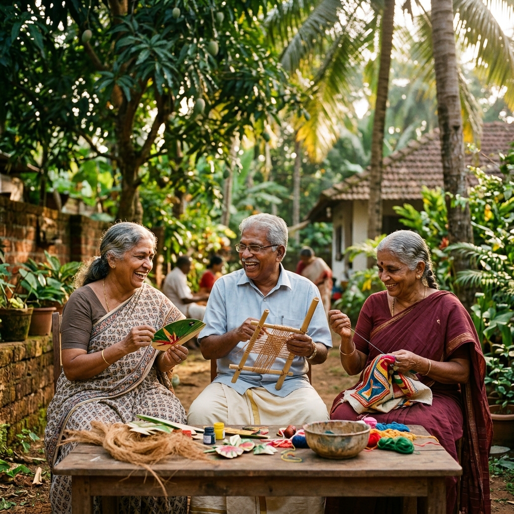 Elderly people in a group activity at Pakalveedu, Kottayam