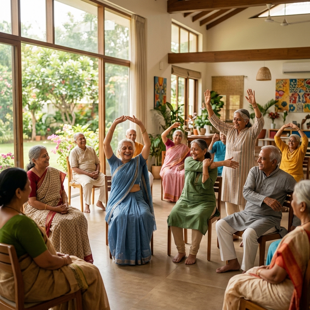 Elders engaging in joyful activities at Pakalveedu